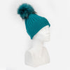 Топла зимна шапка с помпон - петролено зелена