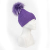 Топла зимна шапка с помпон - тъмно лилава
