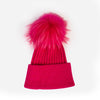 Топла зимна шапка с помпон - цикламена