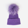 Топла зимна шапка с помпон - тъмно лилава