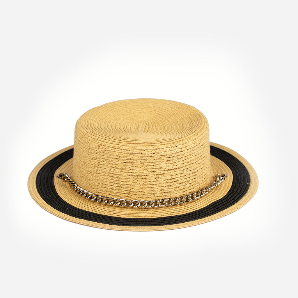Дамска лятна шапка с периферия - бежова с черно Д02
