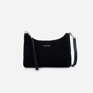 Amy - малка крос боди чанта от велур в черно