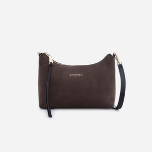 Amy - малка крос боди чанта от велур в тъмнокафяво