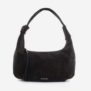 Simona - чанта за рамо от велур в тъмнокафяво