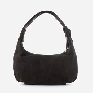 Simona - чанта за рамо от велур в тъмнокафяво