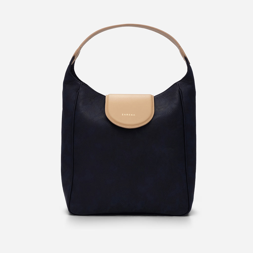 Emily - чанта от еко набук в тъмносиньо и бежово