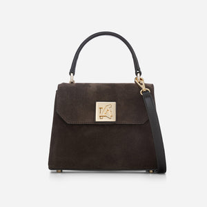 Iris mini - малка крос боди чанта от велур в тъмнокафяво