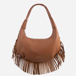 Simona - чанта за рамо с ресни от велур - кафява