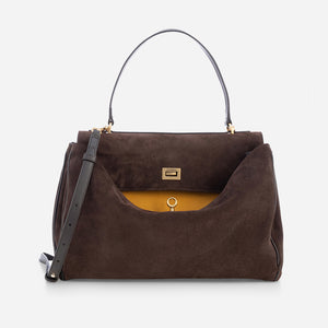 Magdalena - чанта за рамо от велур в тъмнокафяво