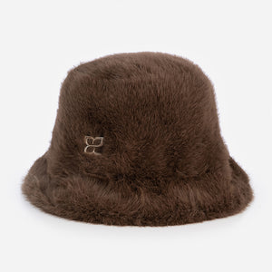 Бъкет шапка от teddy плюш с лого - цвят капучино