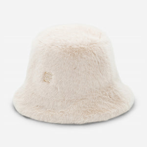 Бъкет шапка от teddy плюш с лого - бежова