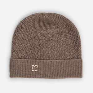 Плетена шапка от кашмир с метално лого - кафява