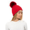Топла зимна шапка с помпон - червена