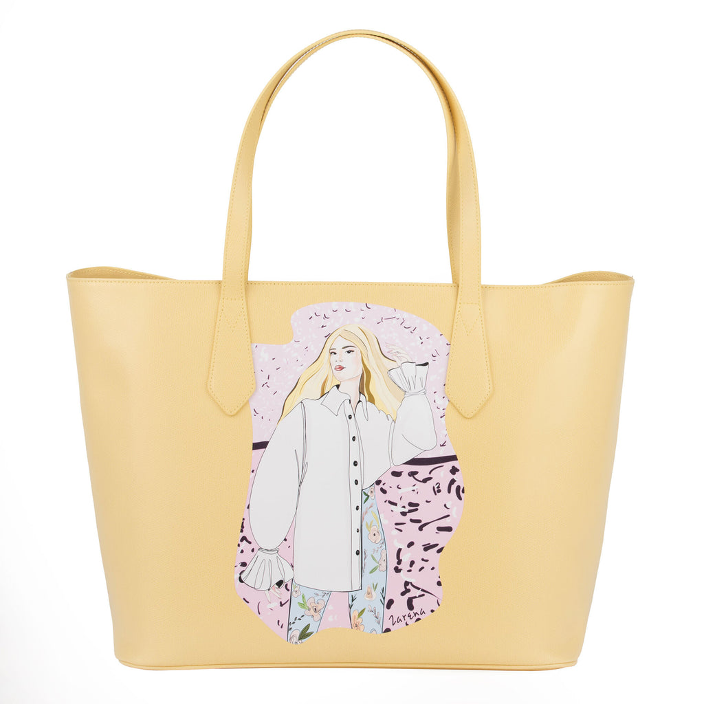 CAMELLIA – чанта за рамо - шопър с принт - жълта