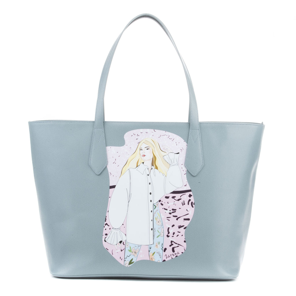 CAMELLIA – чанта за рамо - шопър с принт - светло синя
