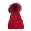 Топла зимна шапка с помпон - червена