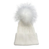 Топла зимна шапка с помпон - бяла